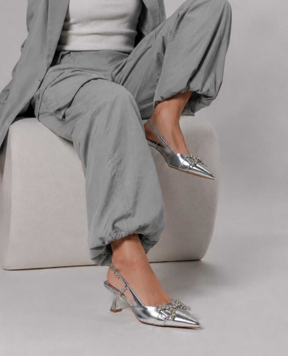 Silver kitten shoes