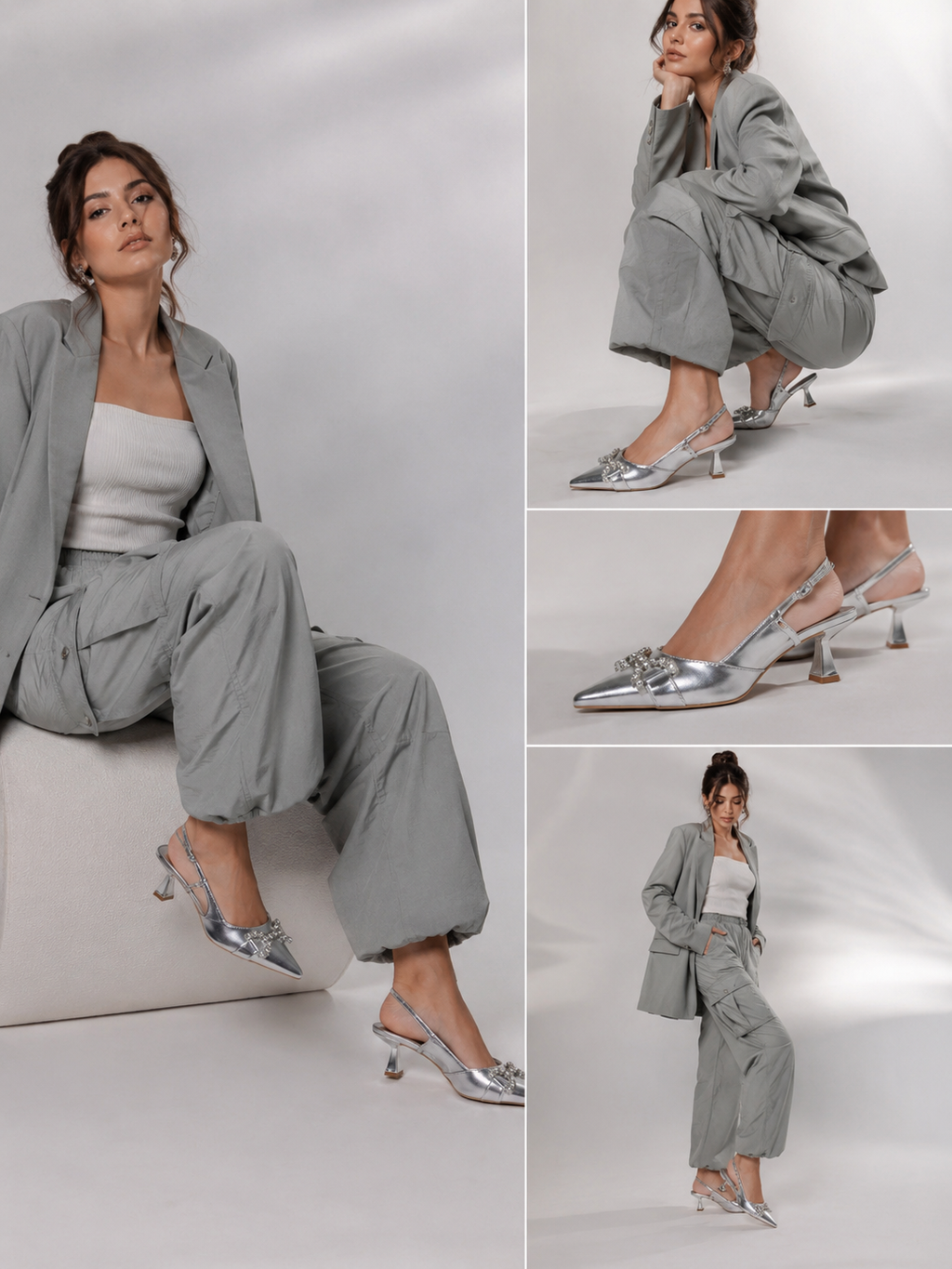 Silver kitten heel shoes